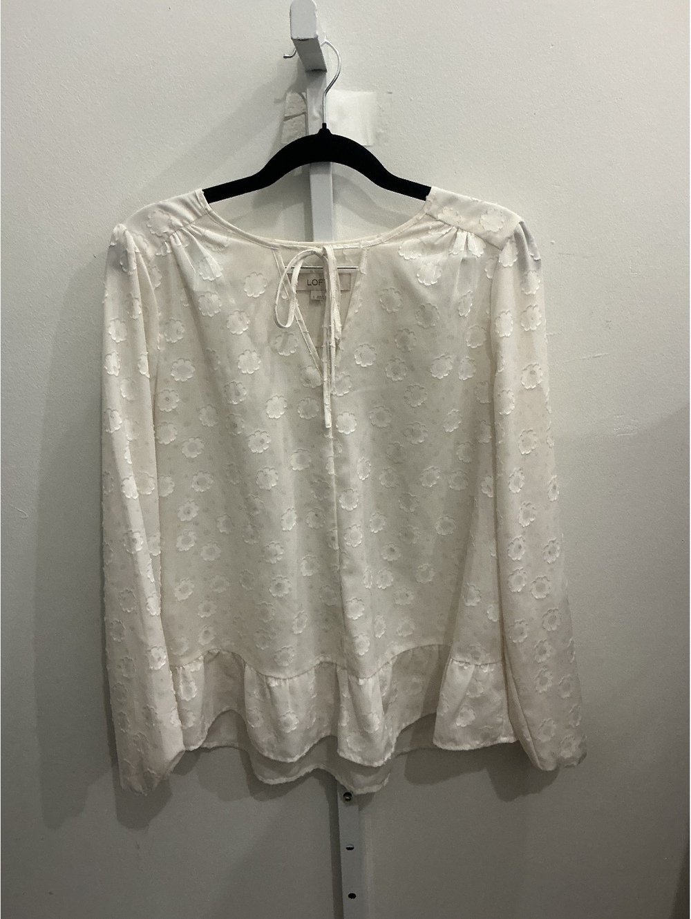 LOFT White Floral Embroidered Long Sleeve Blouse